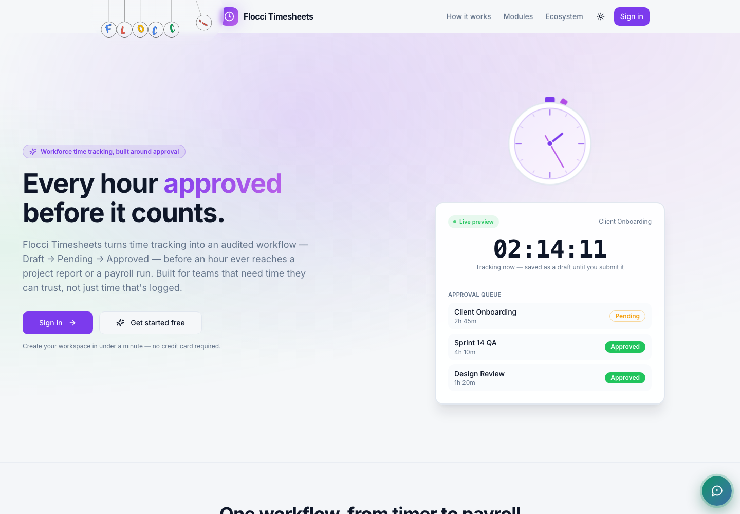 Flocci Timesheets public product preview